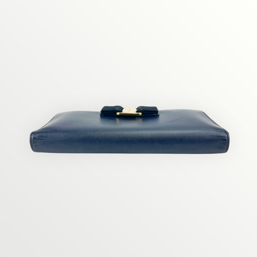 Salvatore Ferragamo Navy Blue Vara Bow Wallet