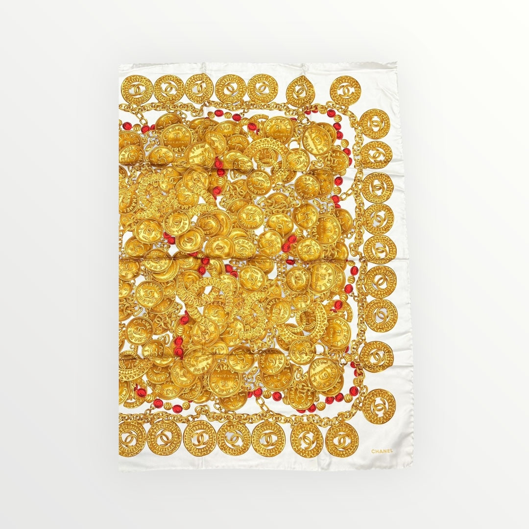 Chanel Cream & Yellow Coco Scarf