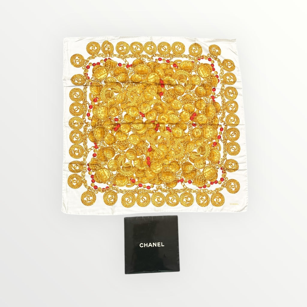 Chanel Cream & Yellow Coco Scarf