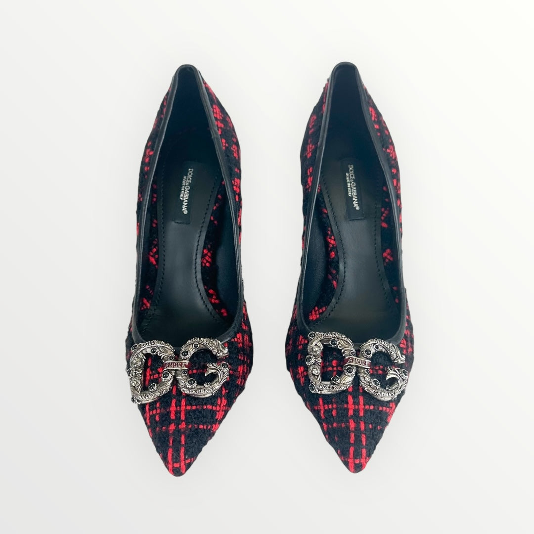 Dolce and Gabbana Black and Red Tweed Pumps Size: 37