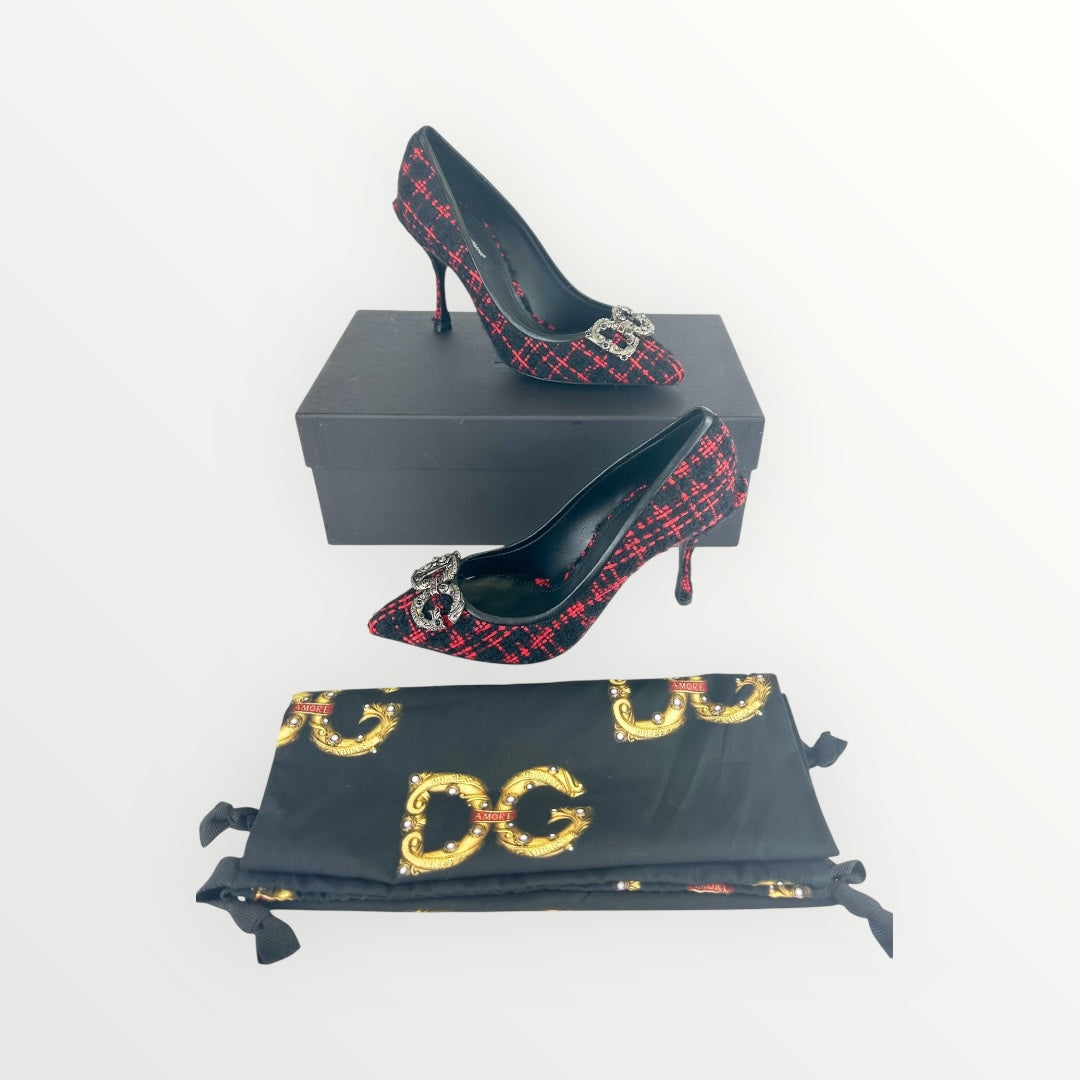 Dolce and Gabbana Black and Red Tweed Pumps Size: 37