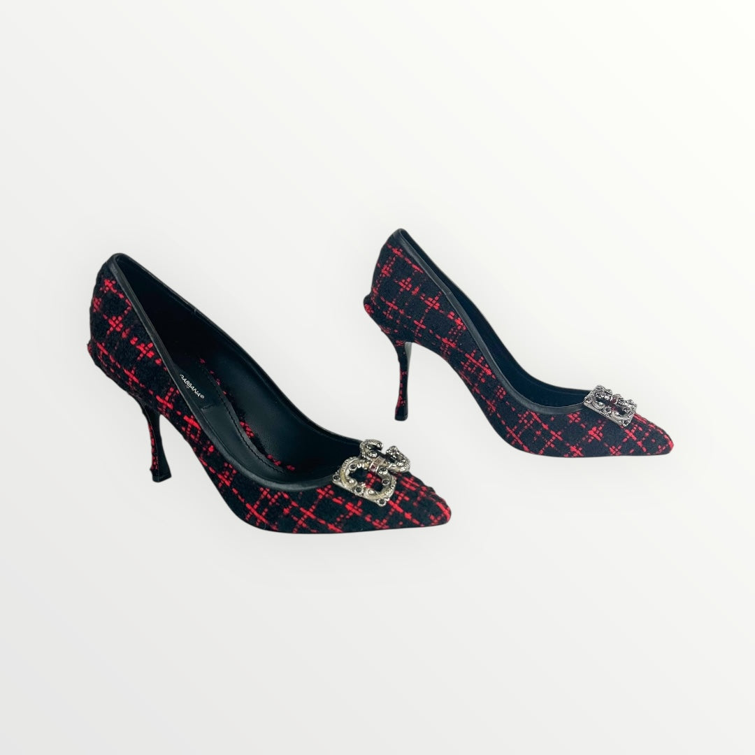 Dolce and Gabbana Black and Red Tweed Pumps Size: 37