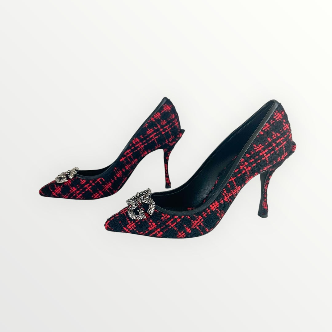 Dolce and Gabbana Black and Red Tweed Pumps Size: 37