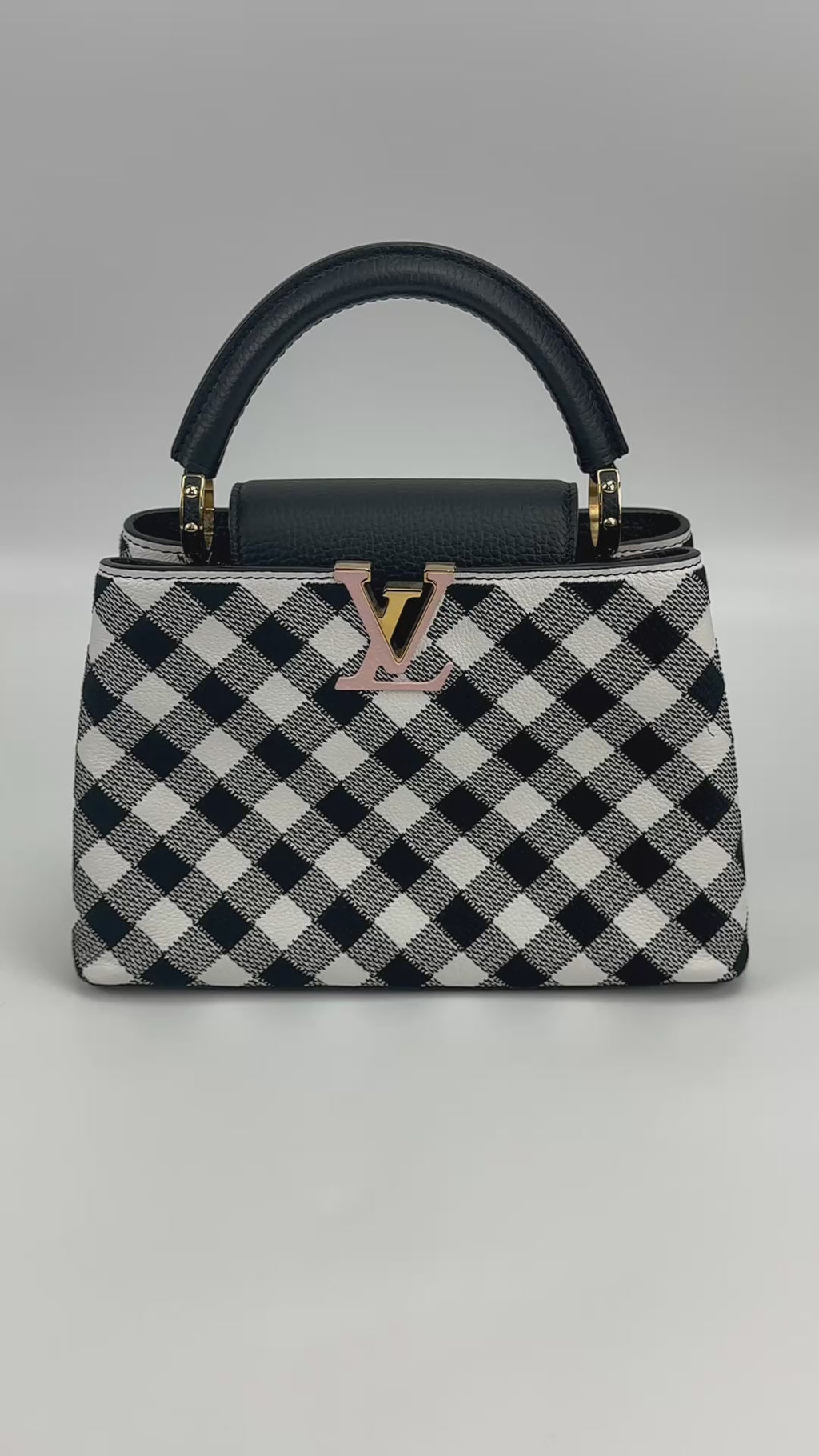 Louis Vuitton Black & White Vichy Print BB Capucines