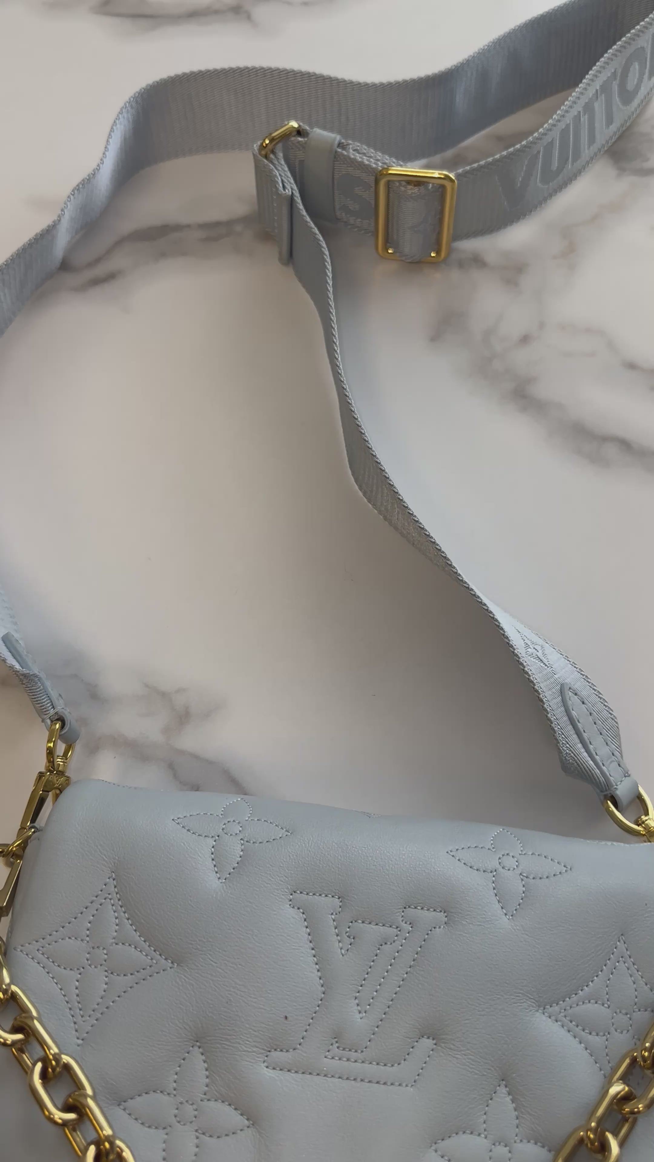 Louis Vuitton Blue Calfskin Bubblegram Wallet on Strap