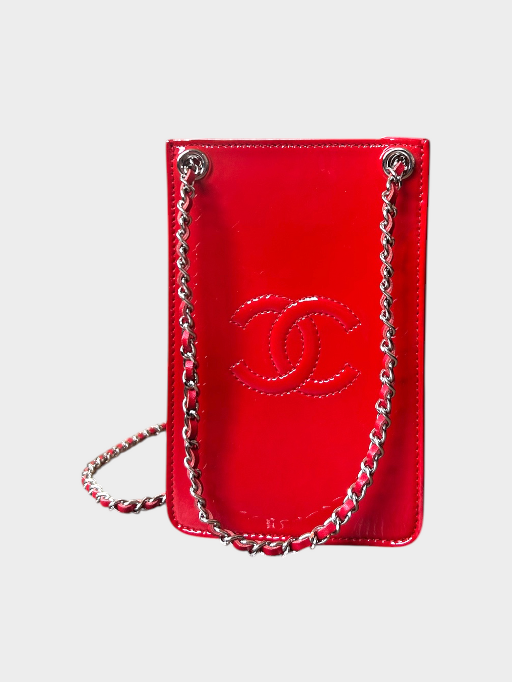 Chanel Red Patent Leather CC Pochette Shoulder Bag