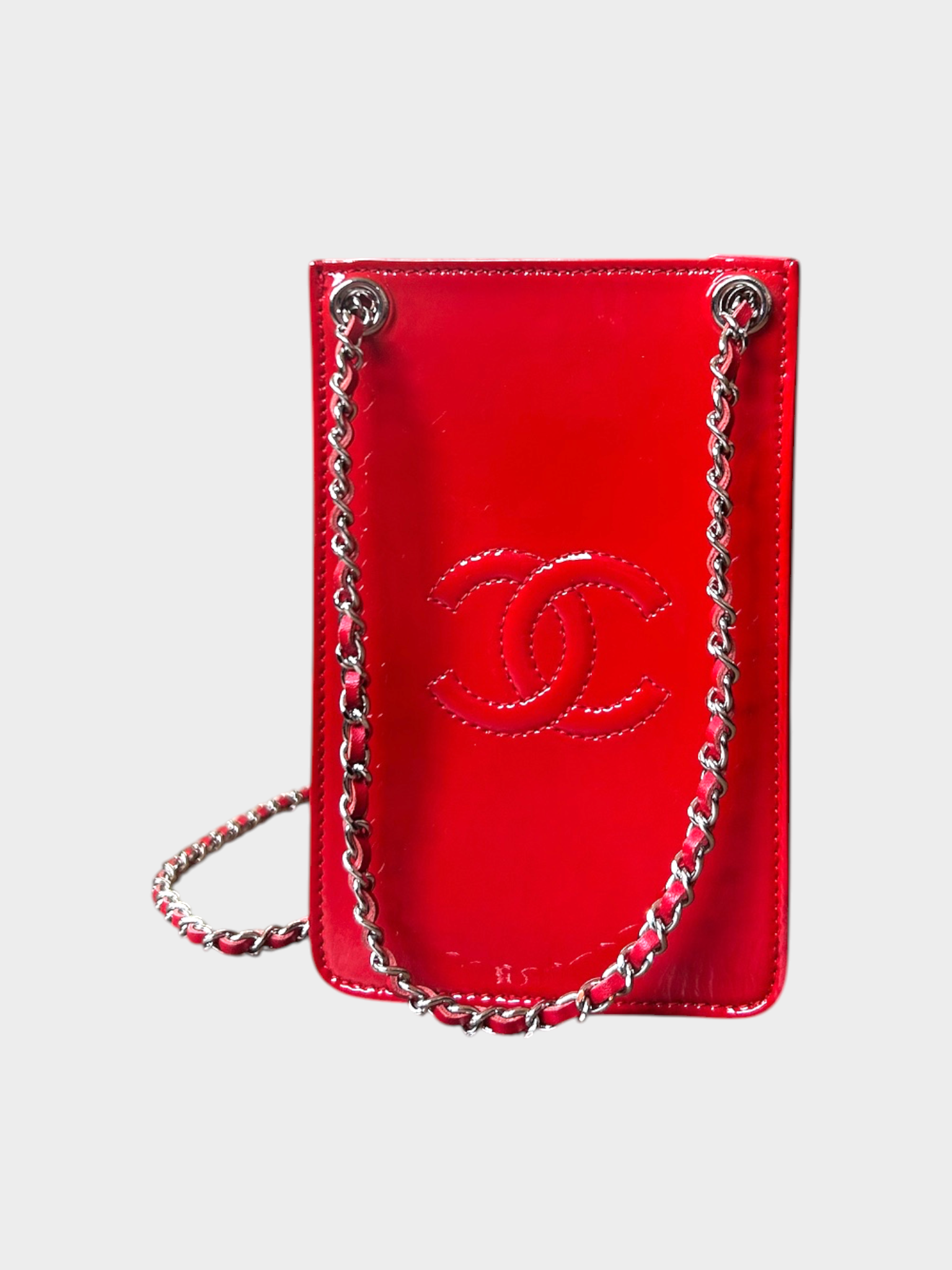 Chanel Red Patent Leather CC Pochette Shoulder Bag