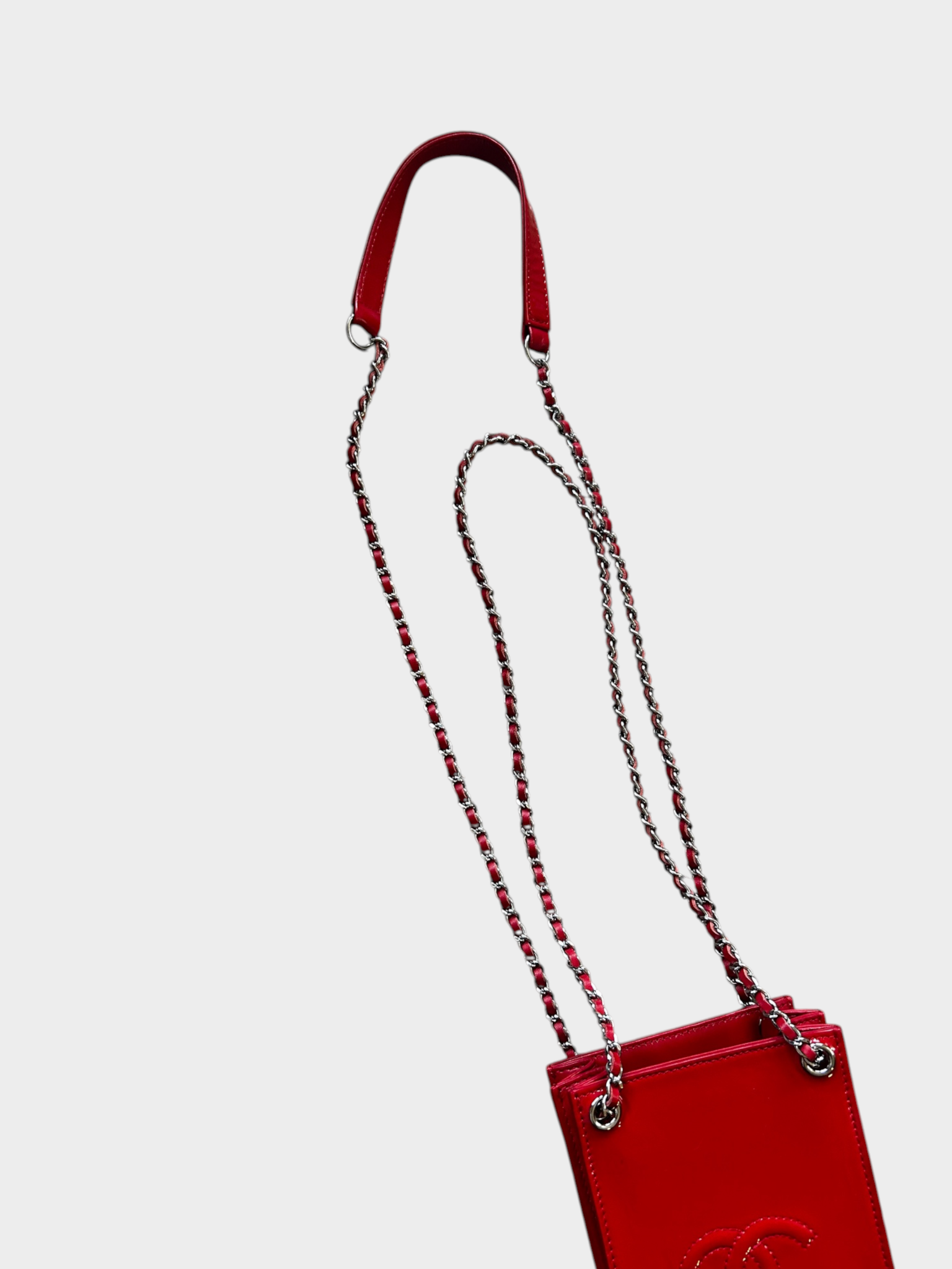 Chanel Red Patent Leather CC Pochette Shoulder Bag