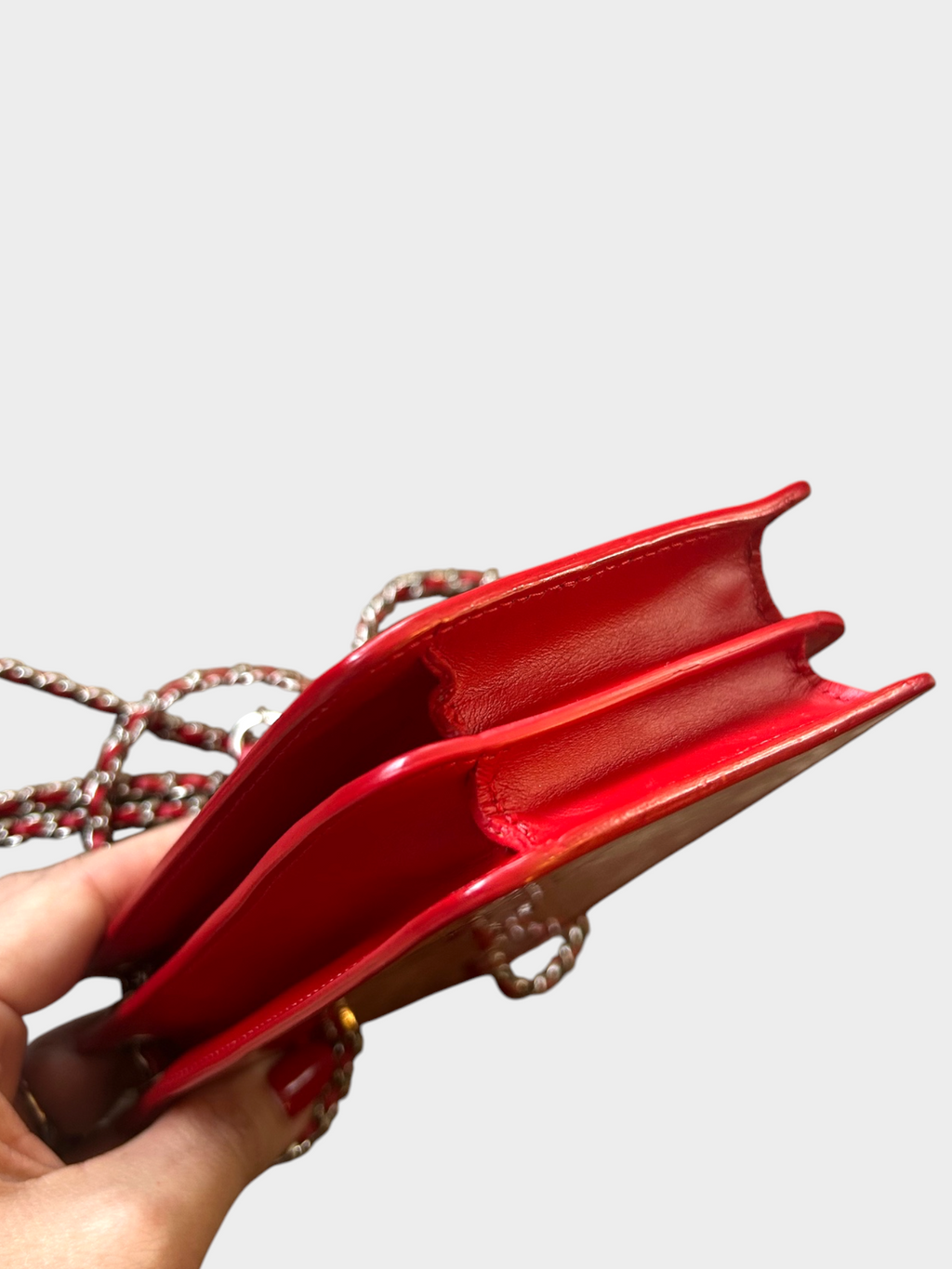 Chanel Red Patent Leather CC Pochette Shoulder Bag