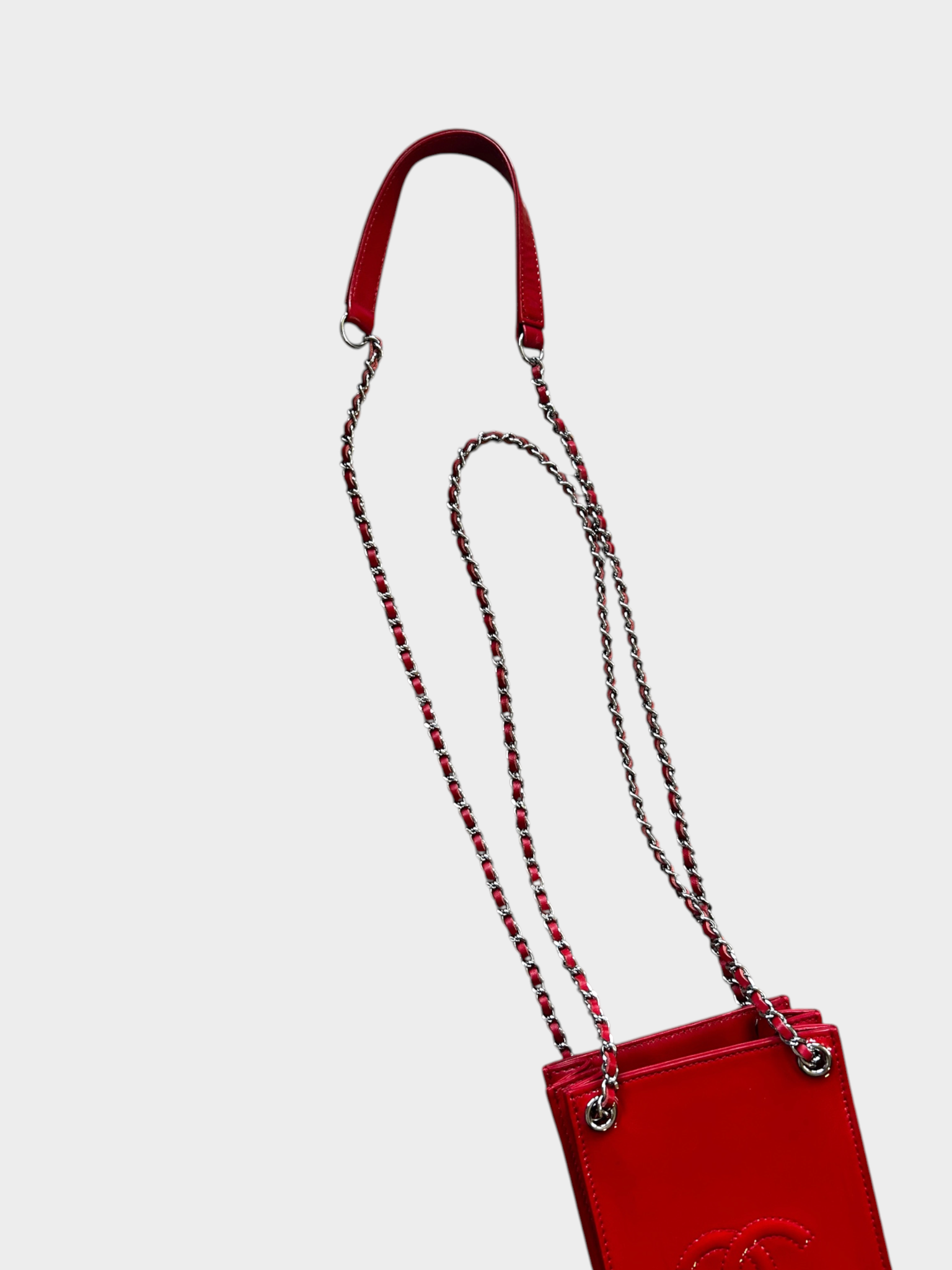 Chanel Red Patent Leather CC Pochette Shoulder Bag