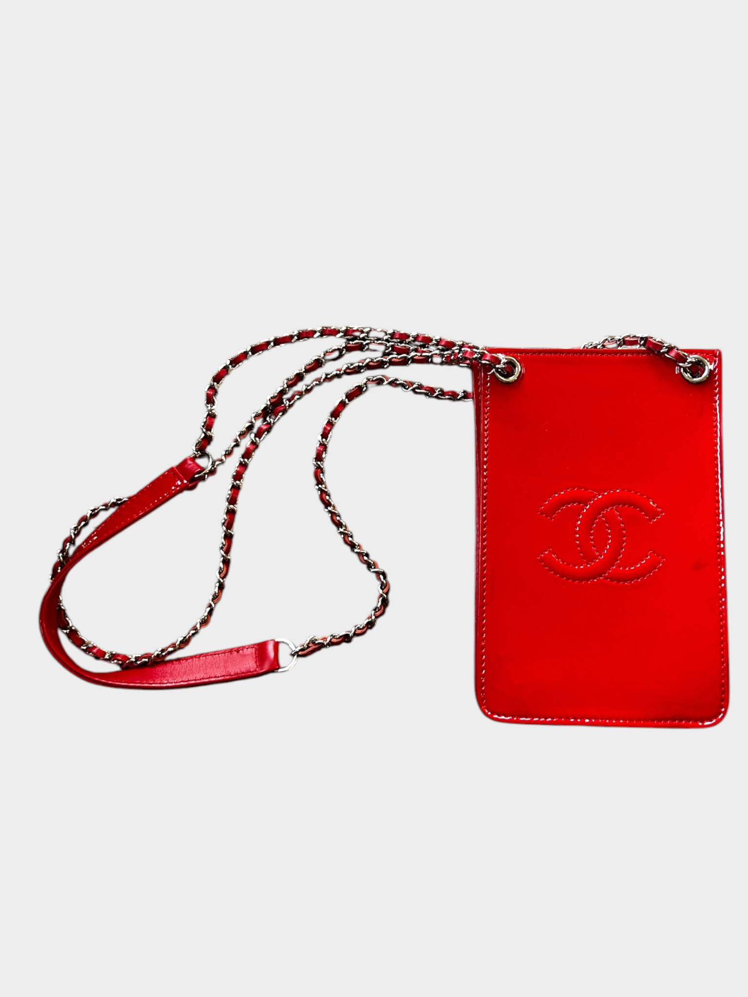 Chanel Red Patent Leather CC Pochette Shoulder Bag