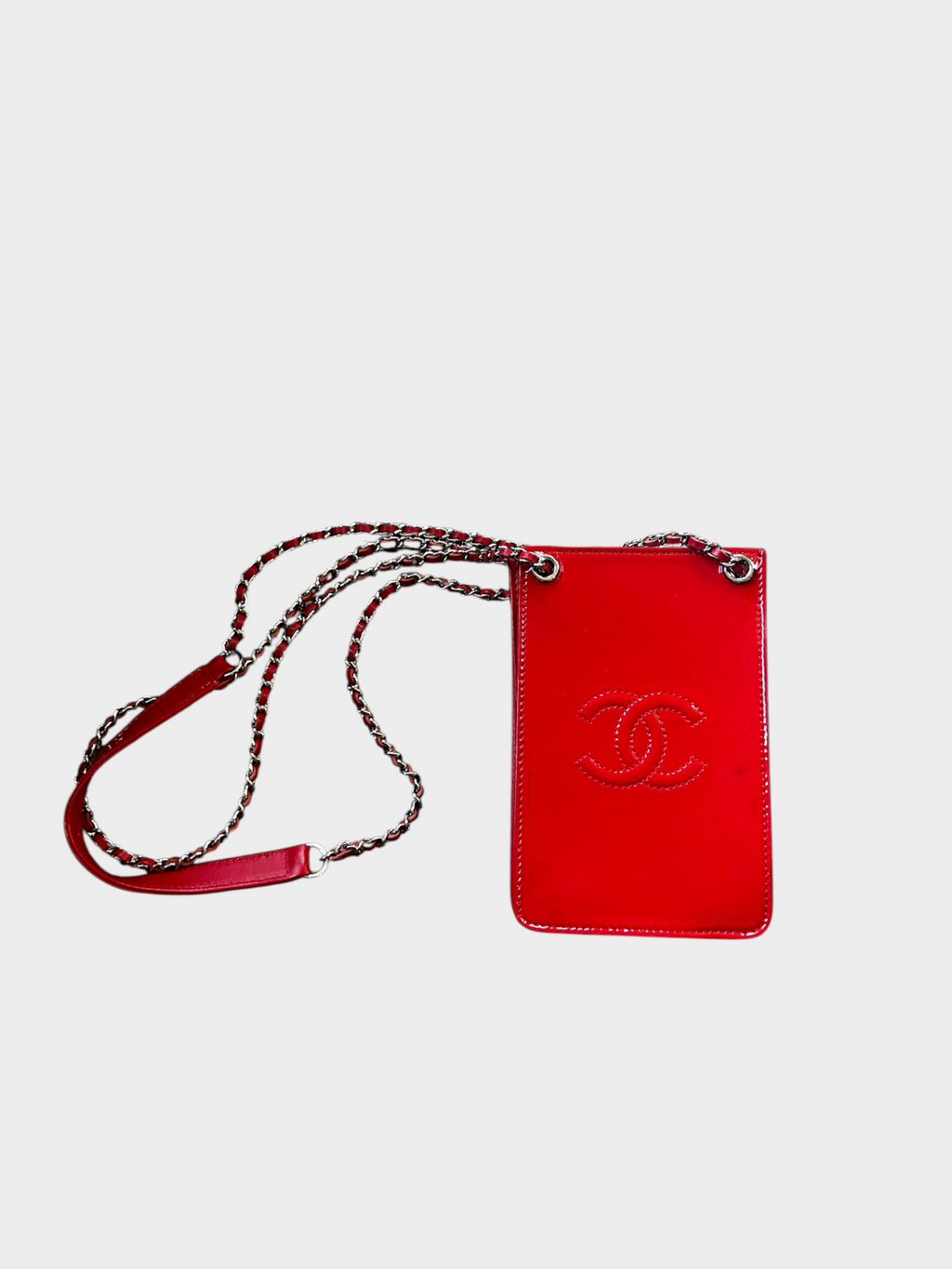 Chanel Red Patent Leather CC Pochette Shoulder Bag
