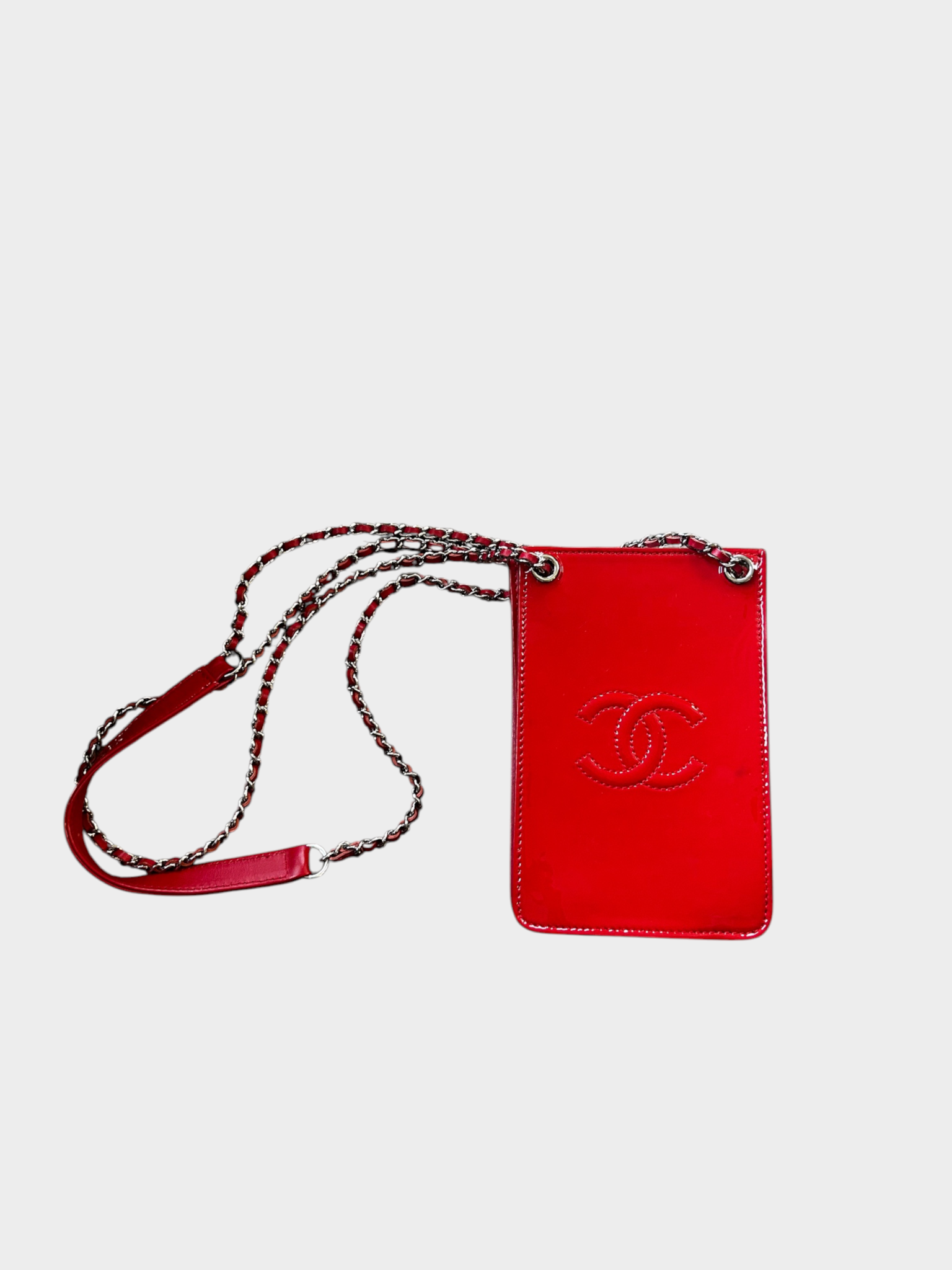 Chanel Red Patent Leather CC Pochette Shoulder Bag