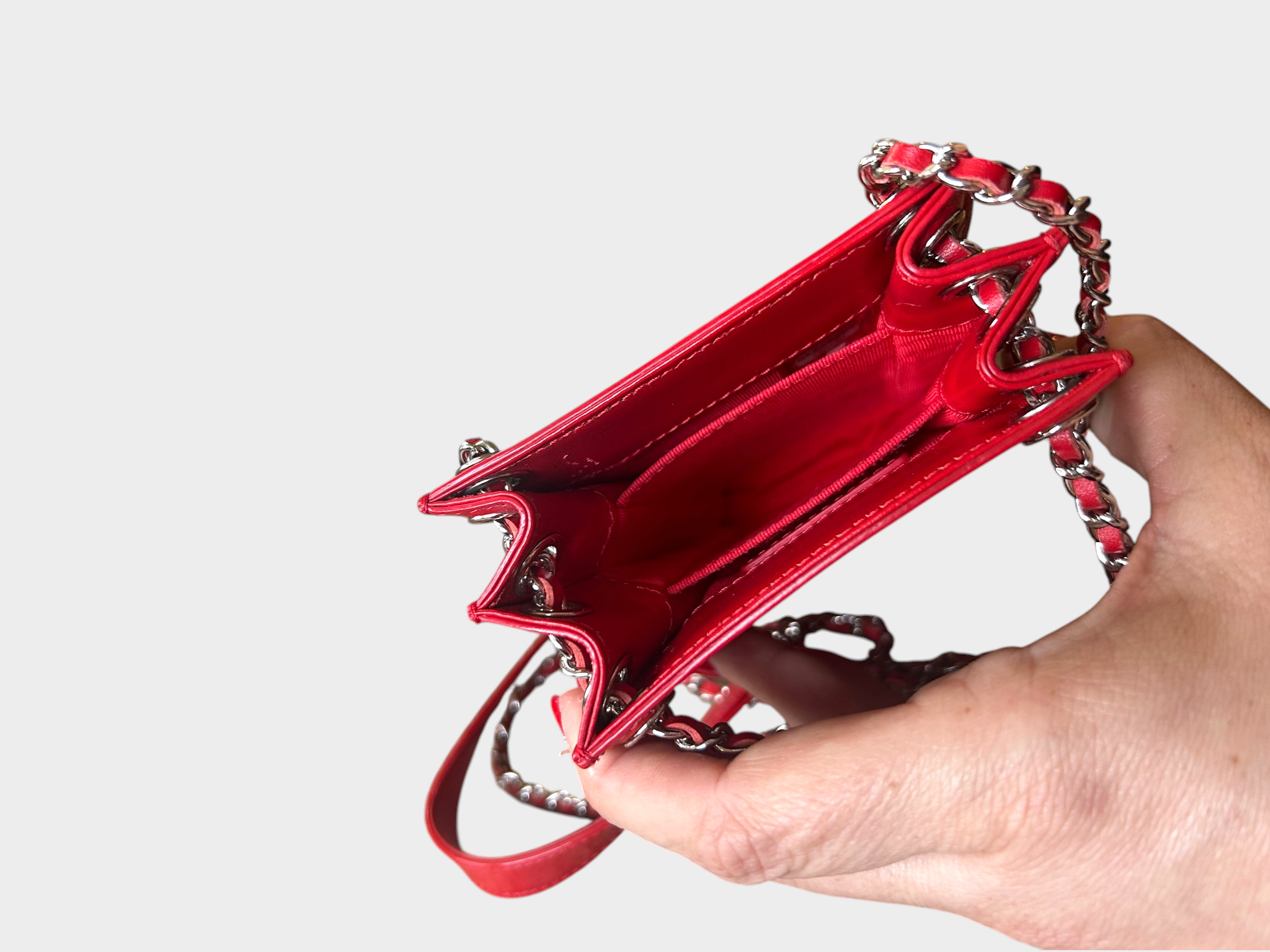 Chanel Red Patent Leather CC Pochette Shoulder Bag